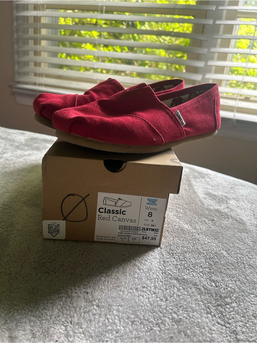 Toms Red Canvas Classic Slip-On Loafers for Men